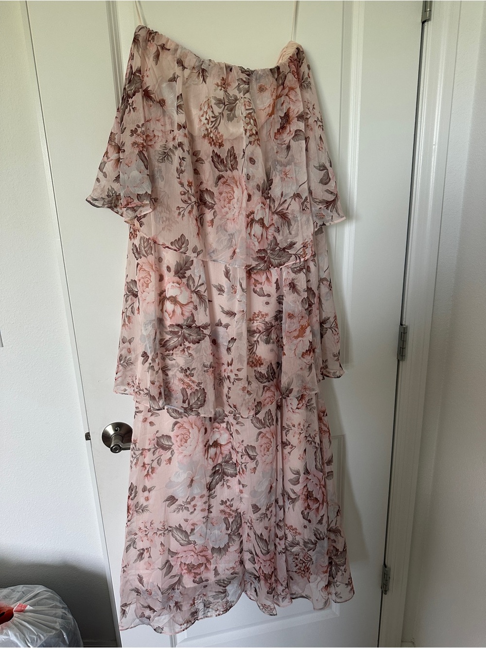 Petal & Pup Strapless Tiered Floral Maxi Dress in Blush Pink and Cream - Picture 4 of 6
